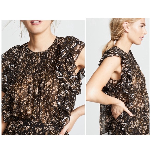 Ulla Johnson Tops - Ulla Johnson Silk Addie Forest Dark Frills Ruffles Floral Top Blouse Size 0